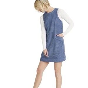 Marine Layer Florence Corduroy Shift Dress Women's M Blue 100% Cotton Pockets